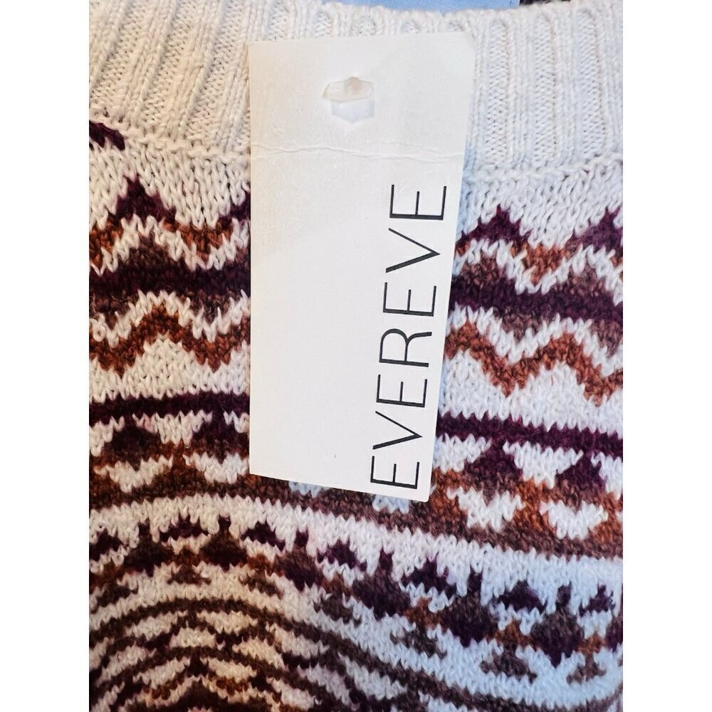 Evereve Haylo Fair Isle Pullover Sweater Size XL Puff Sleeve Cream Brown NWT - Picture 7 of 9